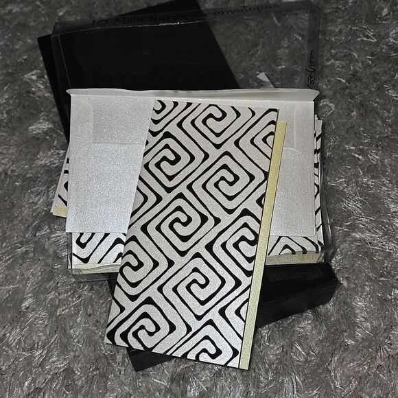 Black Cream Patterned Cards Envelopes Yellow Inside Blank Stationary Note Thanks - Picture 6 of 15